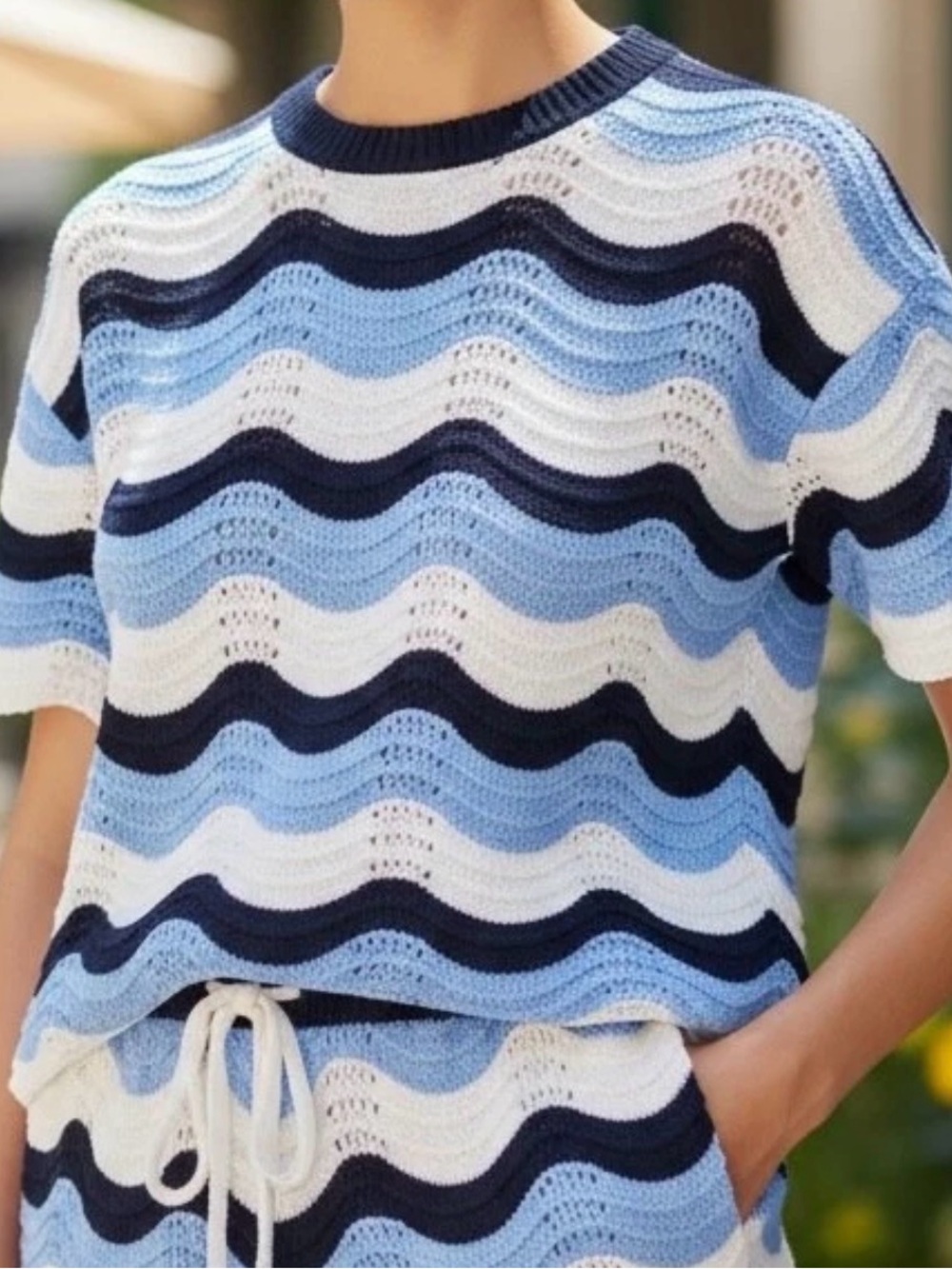 Crochet Cotton TOP Edited X Hunter McGrady blue, navel blue & white stripes XL